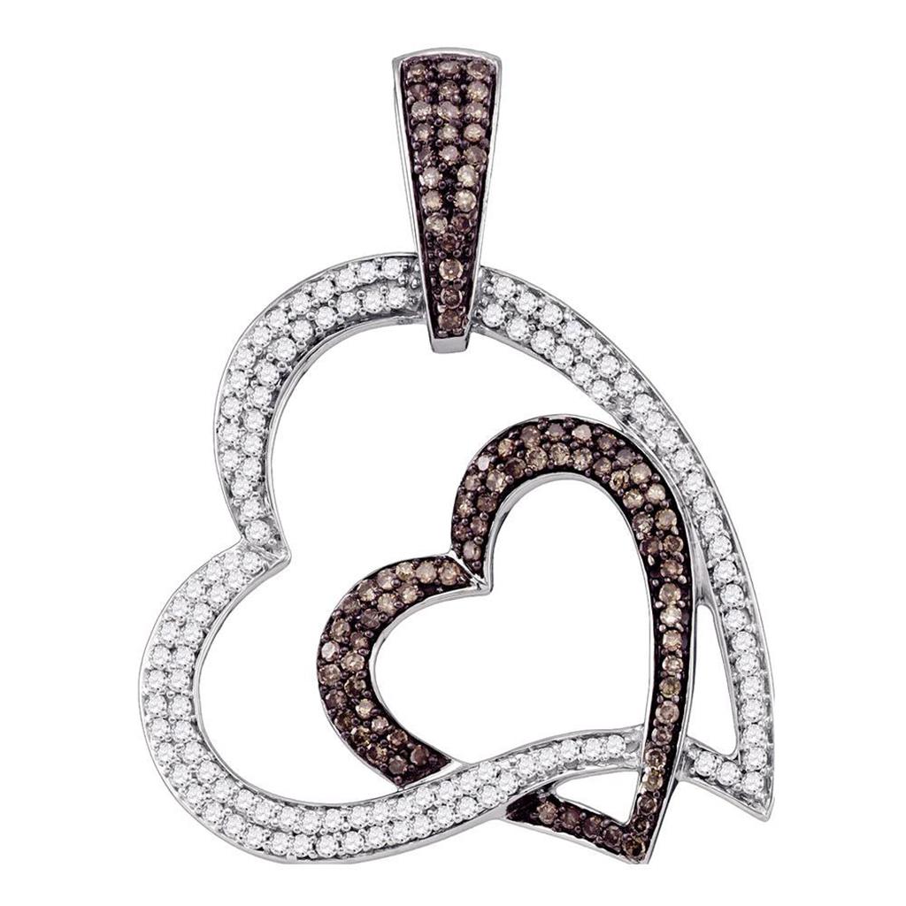 14k White Gold Round Brown Diamond Heart Pendant 1 Cttw
