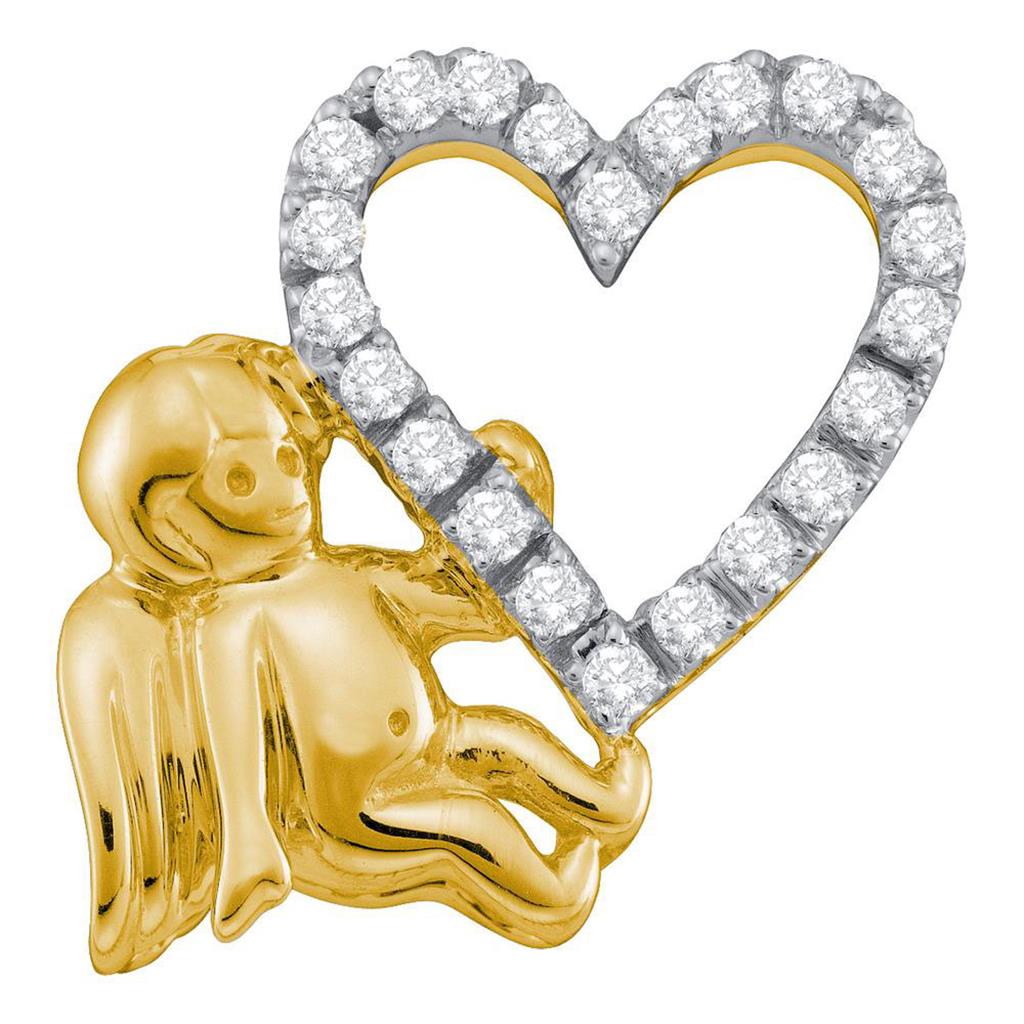 10k Yellow Gold Round Diamond Cherub Angel Heart Pendant 1/6 Cttw