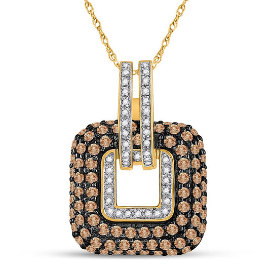 10k Yellow Gold Round Brown Diamond Square Pendant 2-1/4 Cttw