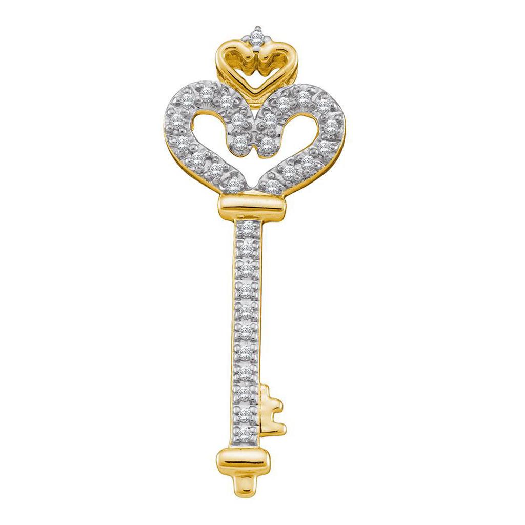 10k Yellow Gold Round Diamond Key Pendant 1/10 Cttw