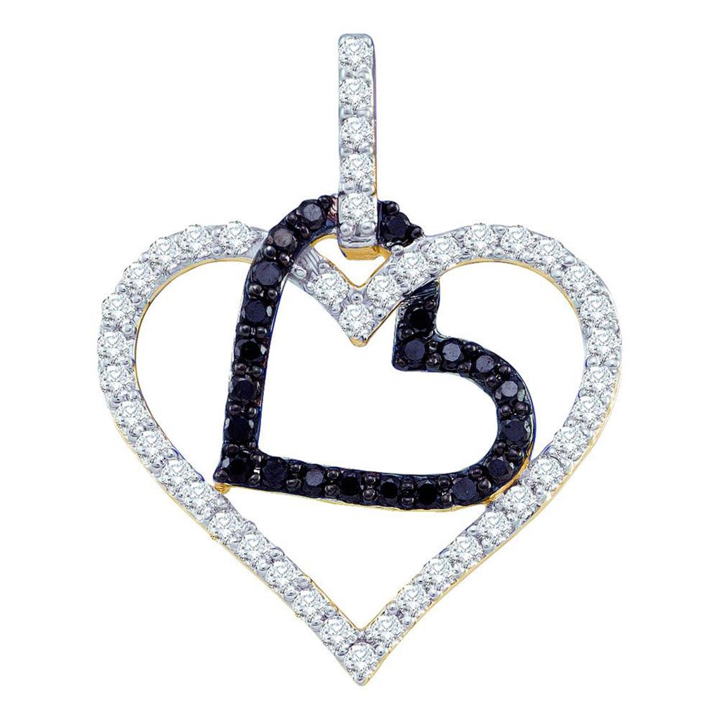 10k Yellow Gold Round Black Diamond Heart Pendant 1/2 Cttw