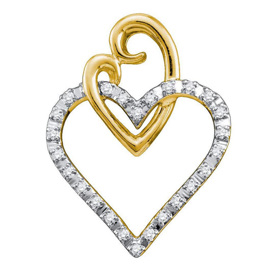 10k Yellow Gold Round Diamond Double Joined Heart Pendant 1/12 Cttw
