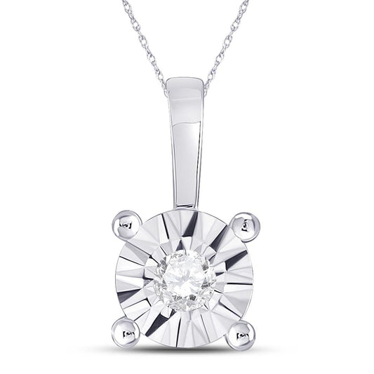 14k White Gold Round Diamond Illusion-set Solitaire Pendant 1/10 Cttw