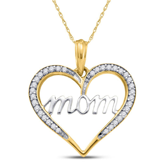 10k Yellow Gold Round Diamond Heart Mom Mother Pendant 1/8 Cttw