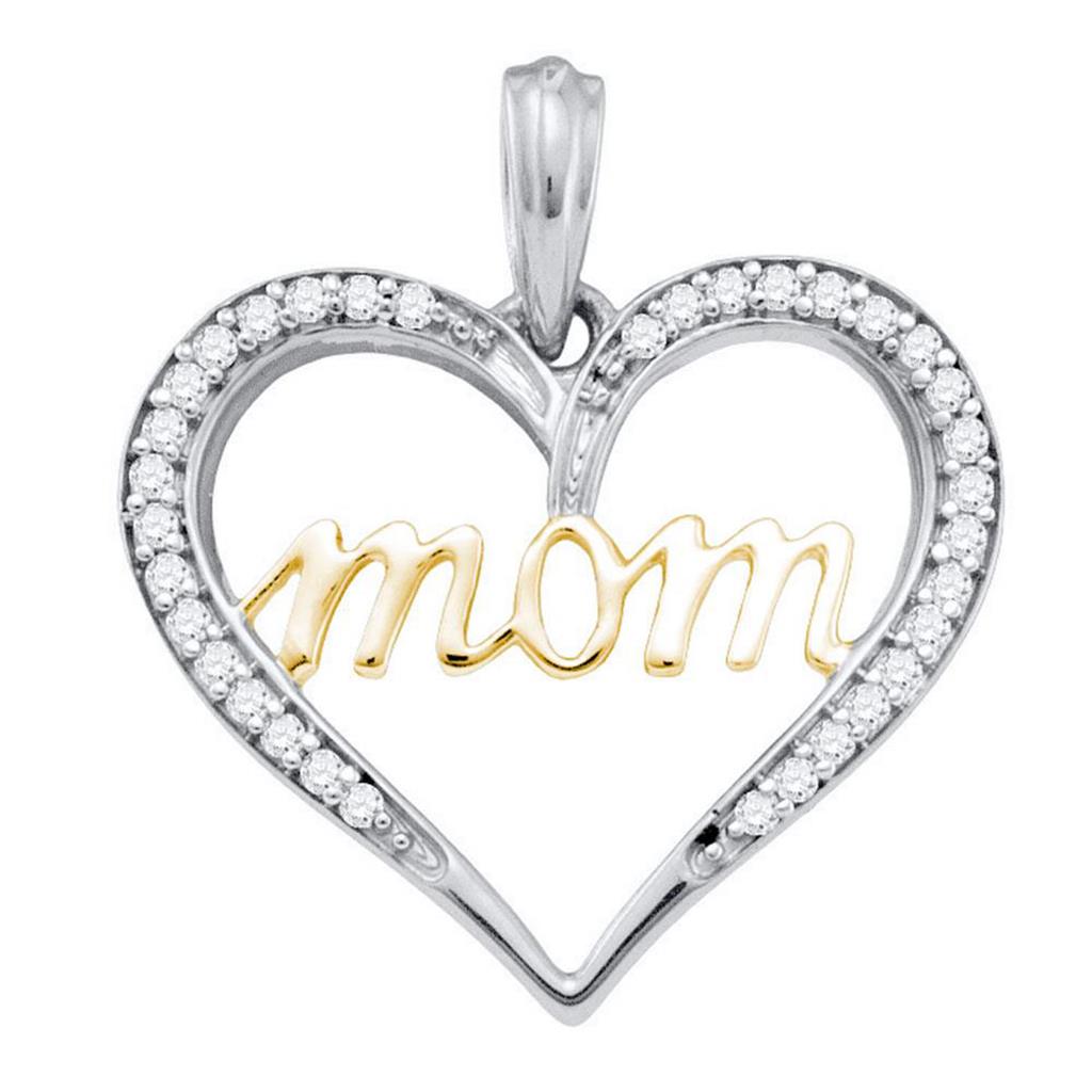 10k Two-tone Gold Round Diamond Heart Mom Mother Pendant 1/8 Cttw