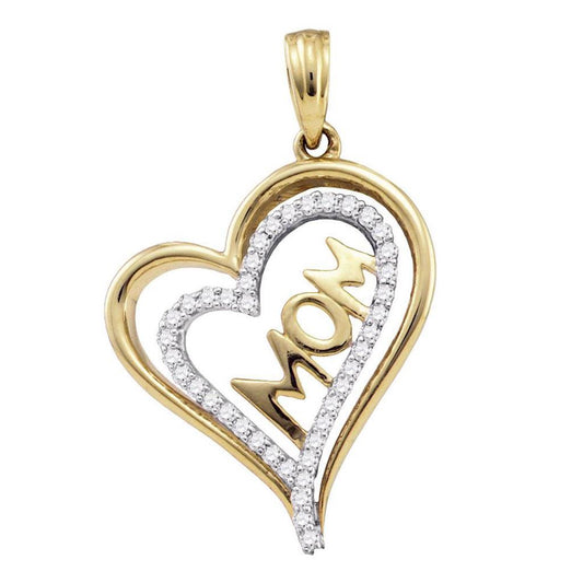 10k Yellow Gold Round Diamond Mom Mother Heart Pendant 1/5 Cttw