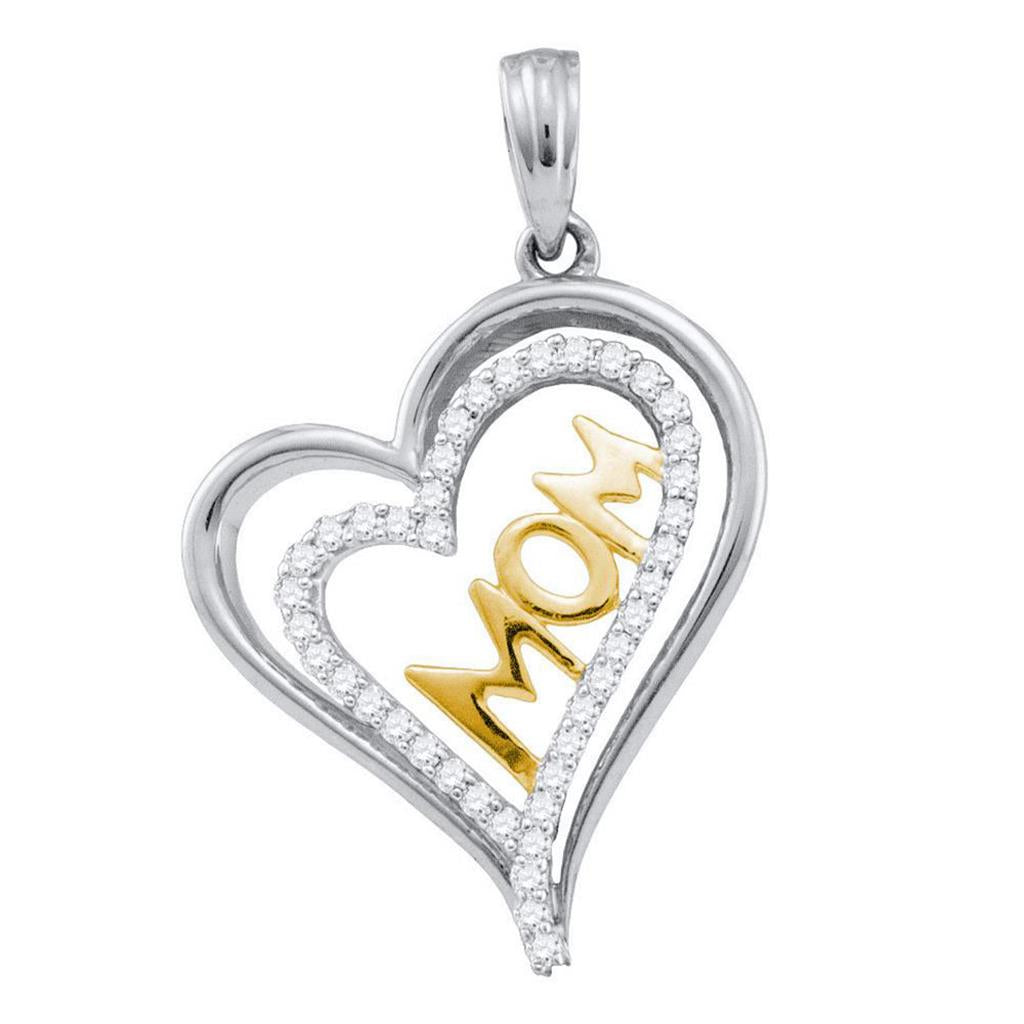 10k Two-tone Gold Round Diamond Mom Mother Heart Pendant 1/6 Cttw