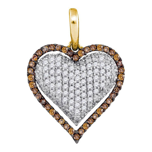 10k Yellow Gold Brown Diamond Outline Heart Cluster Pendant 7/8 Cttw