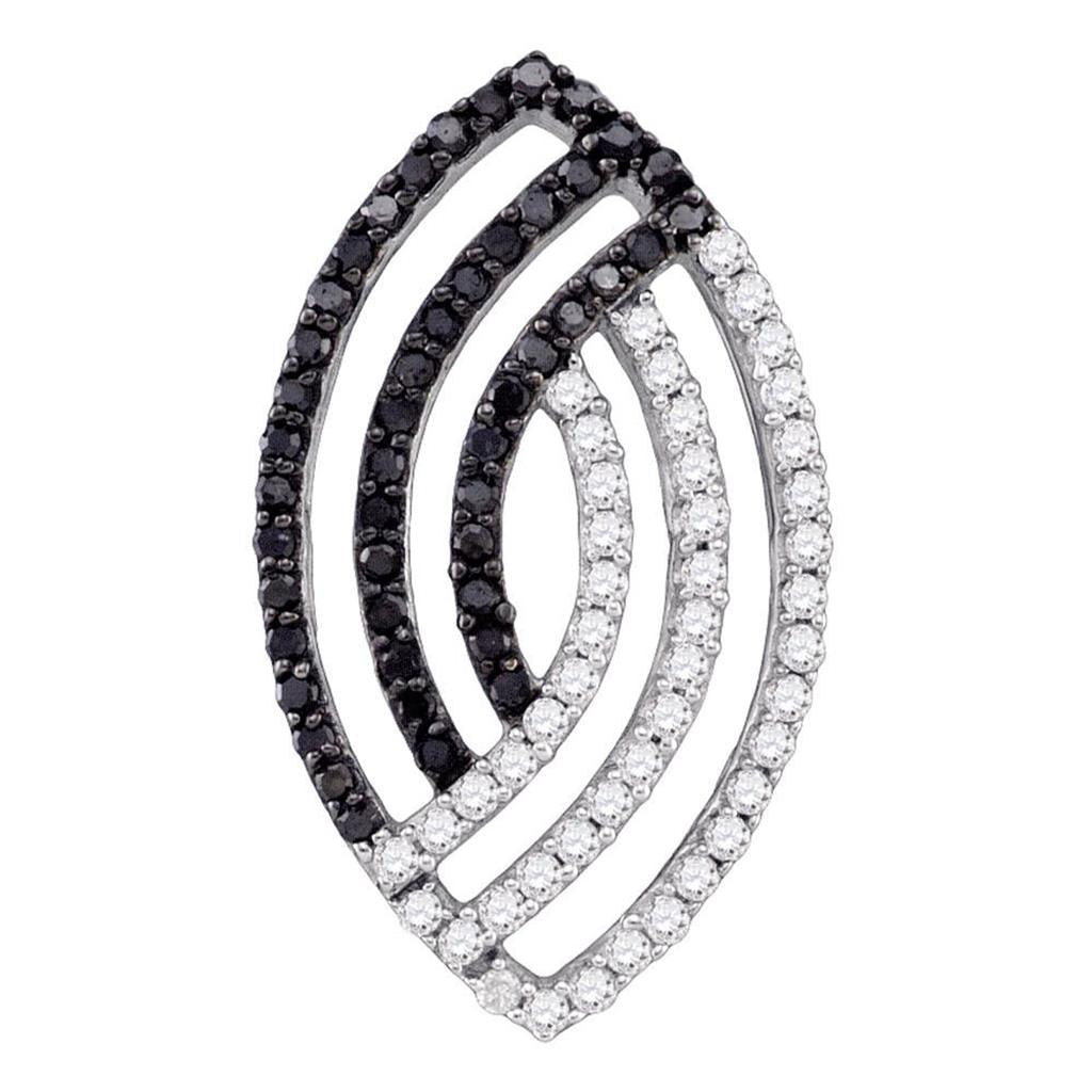 14k White Gold Black Diamond Striped Oval-shape Pendant 1/2 Cttw