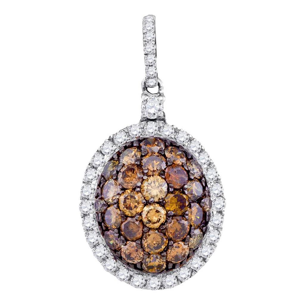 14k White Gold Brown Diamond Oval Cluster Pendant 1-1/3 Cttw