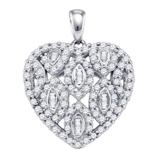 14k White Gold Round Diamond Heart Cluster Pendant 3/4 Cttw