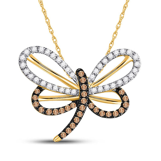 10k Yellow Gold Brown Diamond Butterfly Bug Pendant 1/4 Cttw