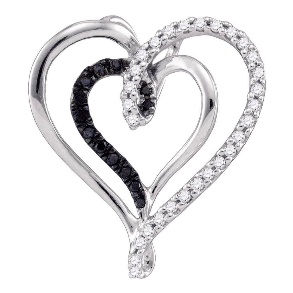 14k White Gold Black Diamond Heart Outline Pendant 1/4 Cttw