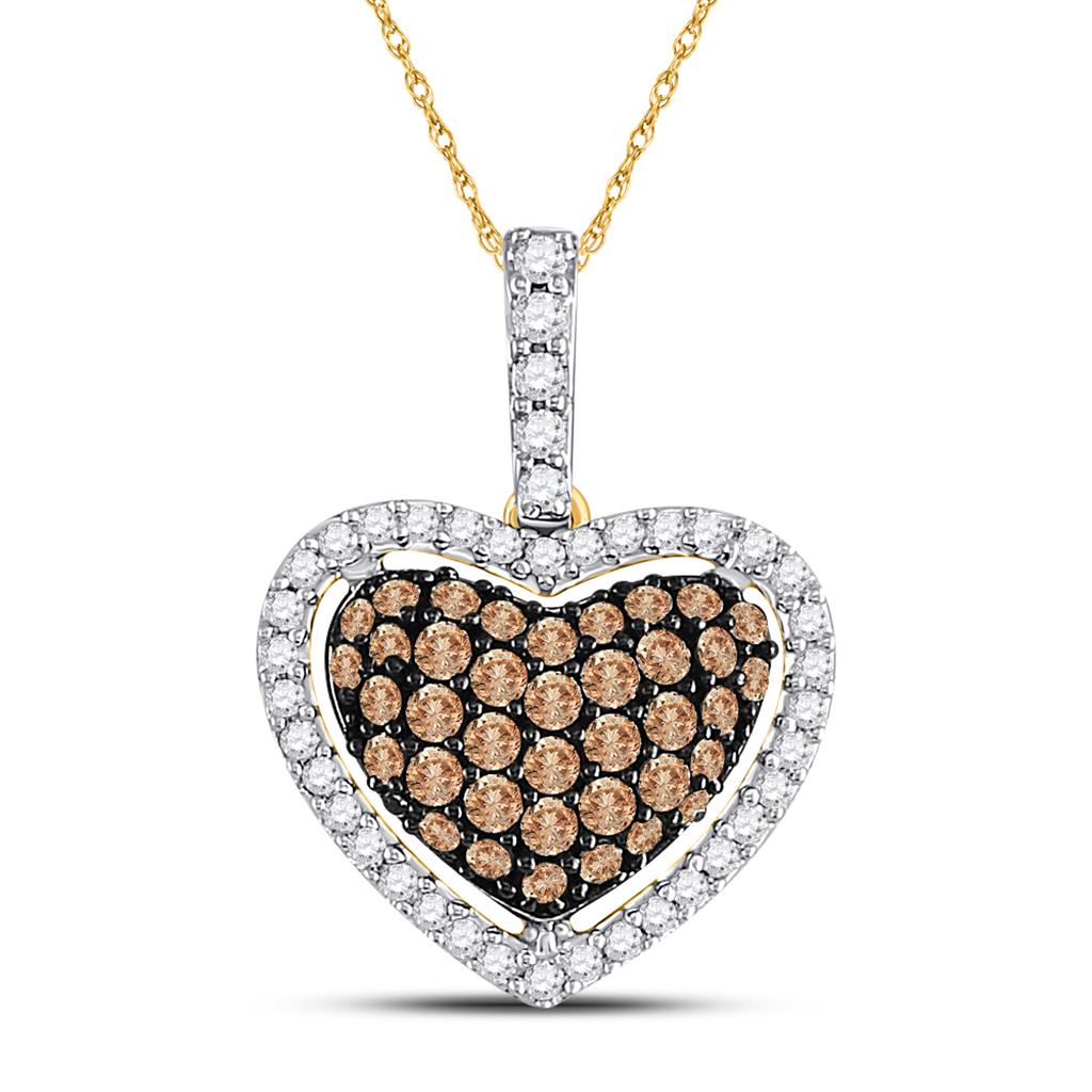 10k Yellow Gold Round Brown Diamond Heart Pendant 1/2 Cttw