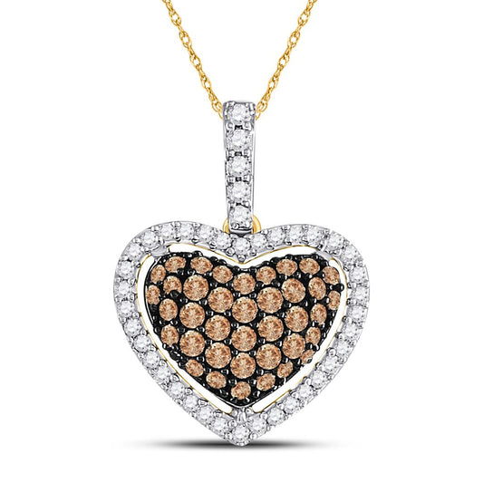 10k Yellow Gold Round Brown Diamond Heart Pendant 1/2 Cttw