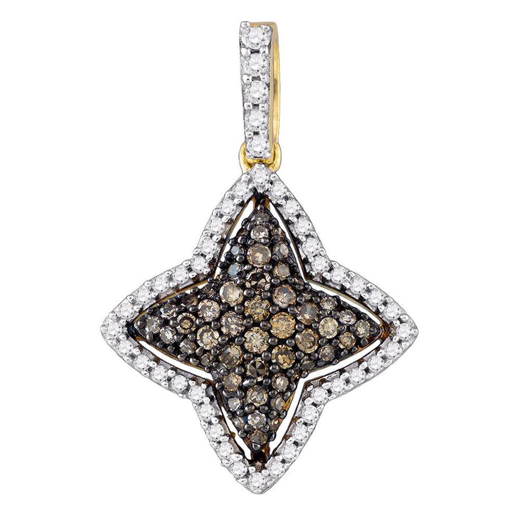 10k Yellow Gold Brown Diamond Diagonal Star Cluster Pendant 1/2 Cttw