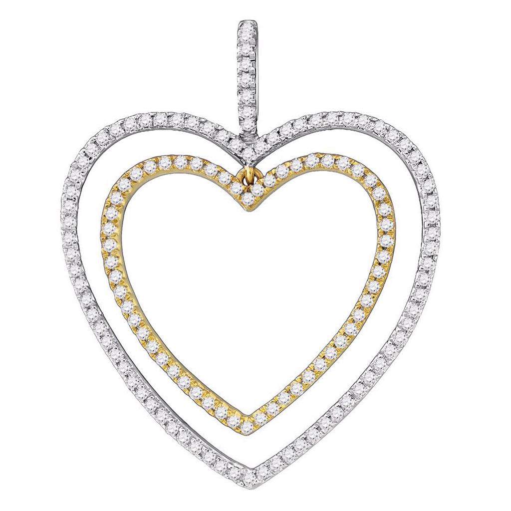 14k White Gold Round Diamond 2-tone Double Heart Pendant 1/2 Cttw