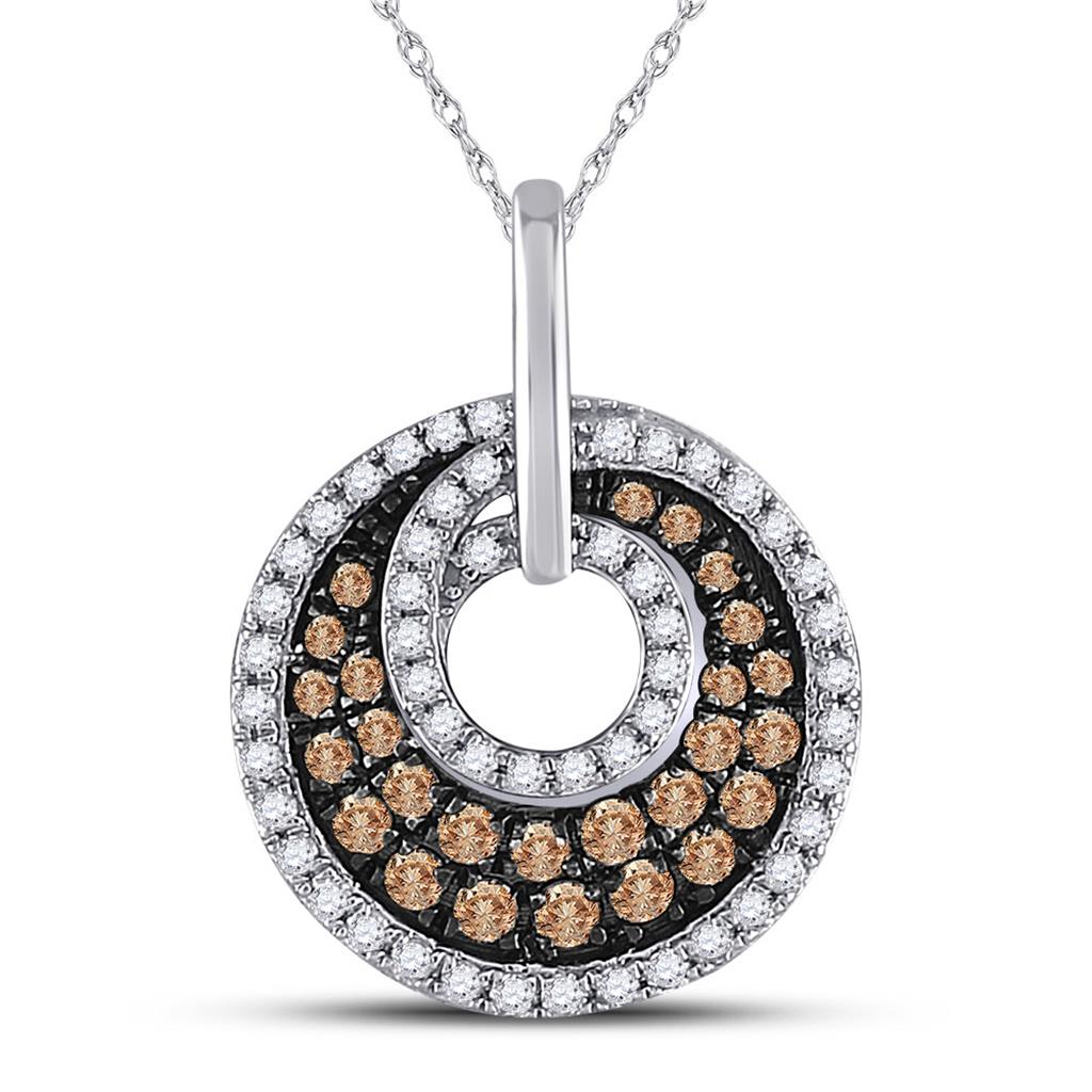 14k White Gold Round Brown Diamond Circle Pendant 1/2 Cttw