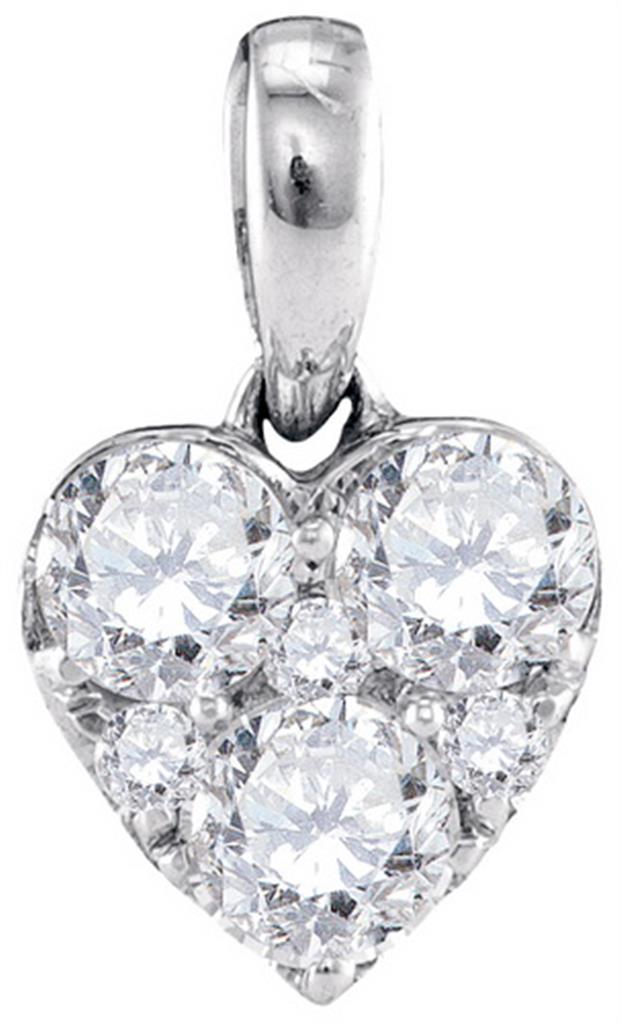 14k White Gold Round Diamond Fashion Cluster Heart Pendant 1/2 Ctw