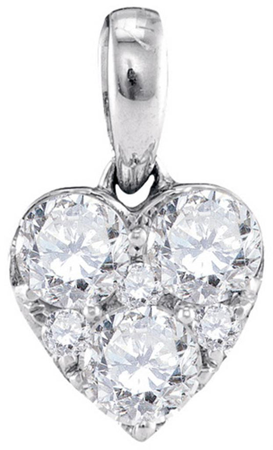 14k White Gold Round Diamond Fashion Cluster Heart Pendant 1/2 Ctw