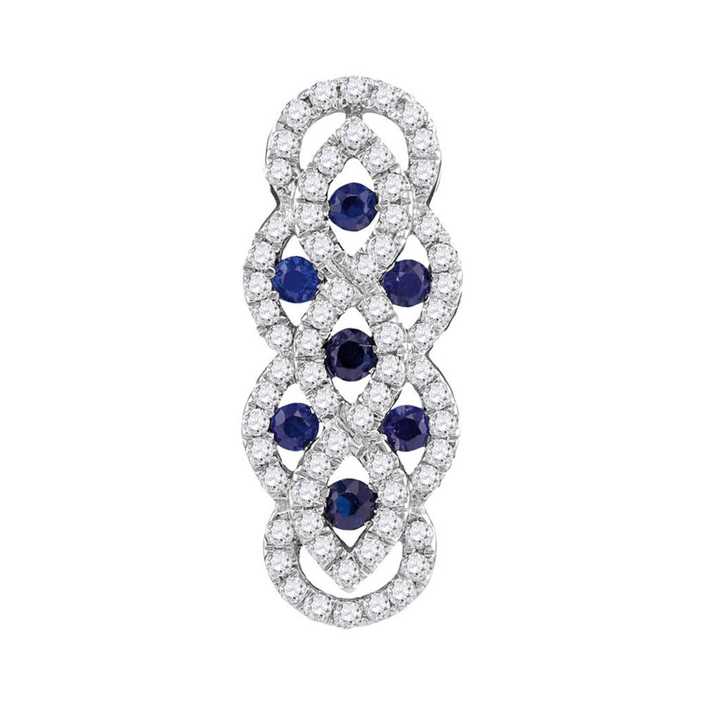14k White Gold Blue Sapphire Diamond Vertical Woven Fashion Pendant 1/2 Cttw