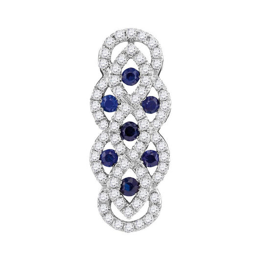 14k White Gold Blue Sapphire Diamond Vertical Woven Fashion Pendant 1/2 Cttw