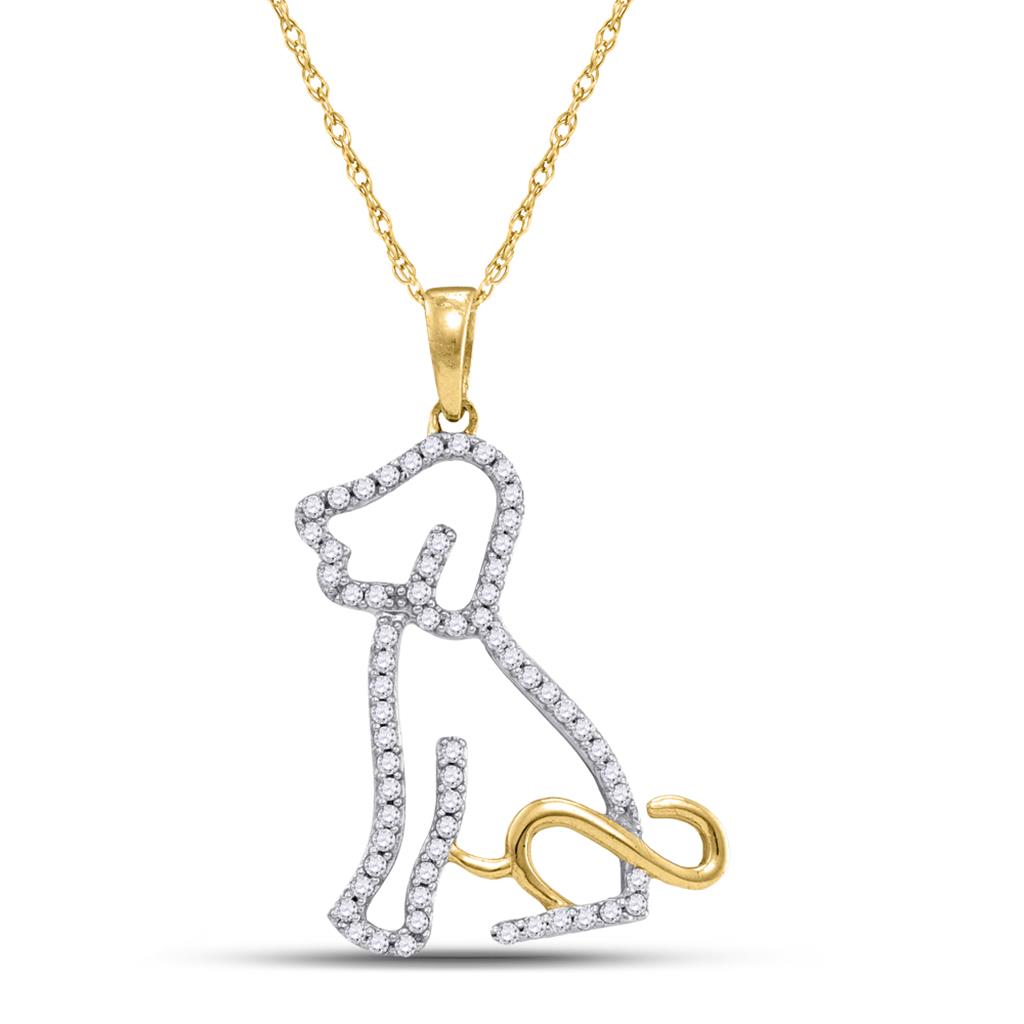 10k Yellow Gold Round Diamond Dog Doggy Puppy Pendant 1/5 Cttw