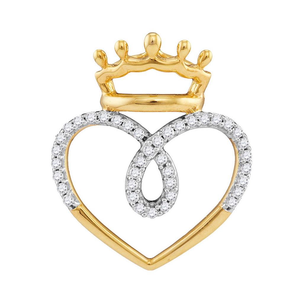 10k Yellow Gold Round Diamond Crowned Heart Pendant 1/5 Cttw