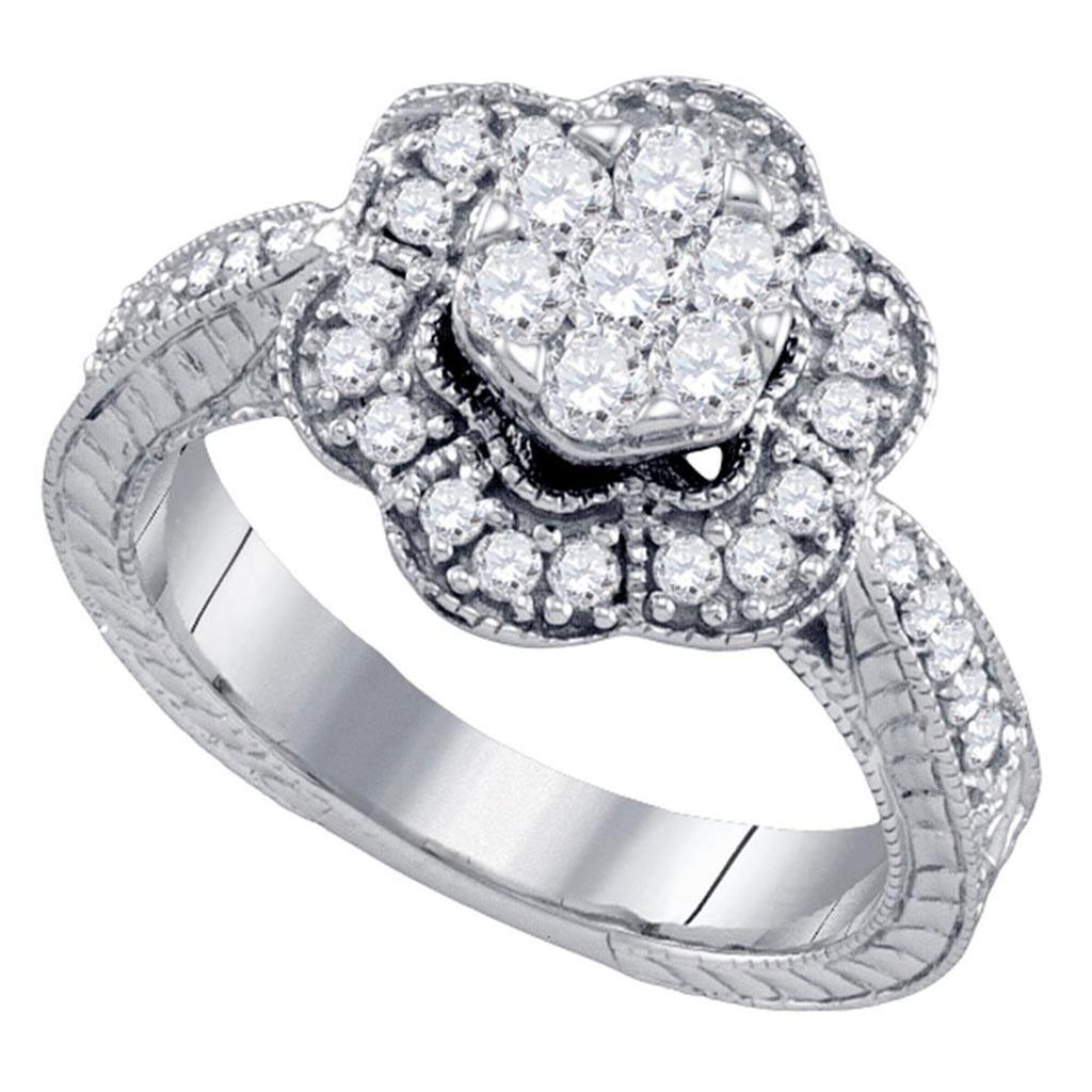 14k White Gold Flower Cluster Diamond Cocktail Band Ring 2/3 Cttw