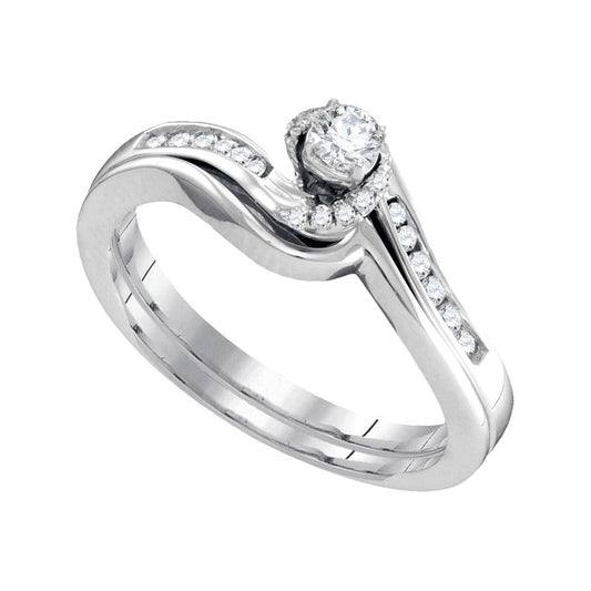 14k White Gold Round Diamond Bridal Wedding Ring Set 1/4 Cttw