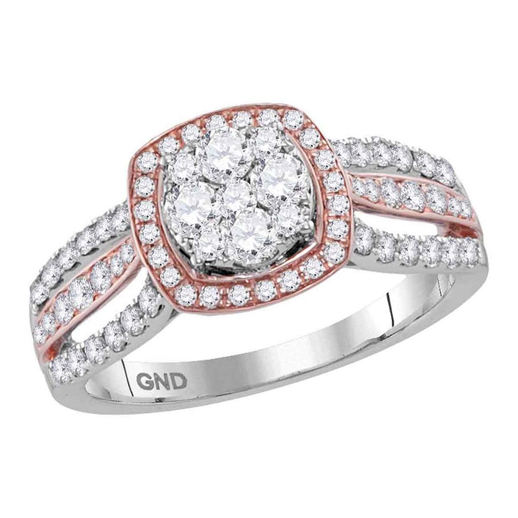 14k Two-tone Gold Round Diamond Square Bridal Engagement Ring 1 Cttw