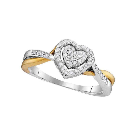 10k Two-tone Gold Round Diamond Heart Ring 1/5 Cttw