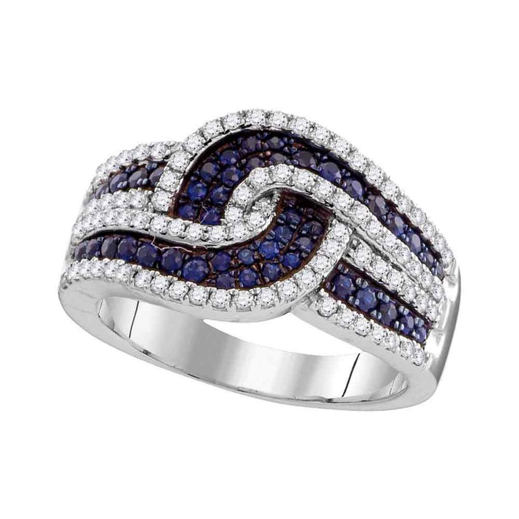 14k White Gold Round Blue Sapphire Swirl Band Ring 1 Cttw