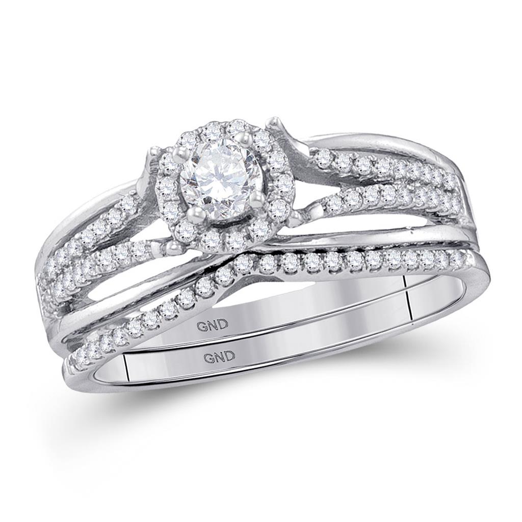14k White Gold Round Diamond Bridal Wedding Ring Set 1/2 Cttw