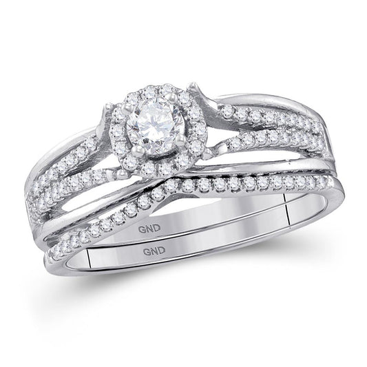 14k White Gold Round Diamond Bridal Wedding Ring Set 1/2 Cttw