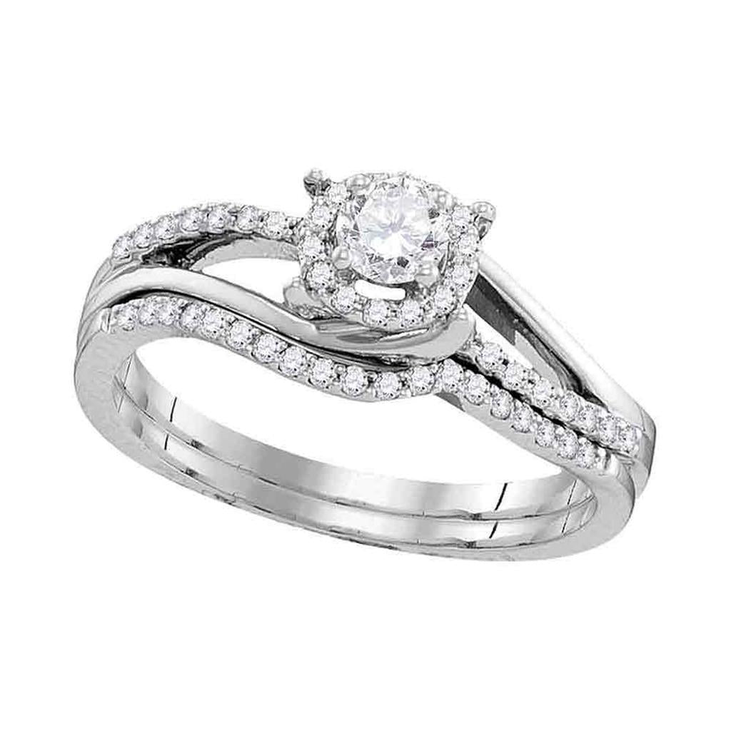 14k White Gold Round Diamond Bridal Wedding Ring Set 1/2 Cttw (Certified)