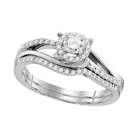 14k White Gold Round Diamond Bridal Wedding Ring Set 1/2 Cttw (Certified)
