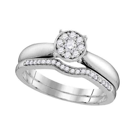 14k White Gold Round Diamond Bridal Wedding Ring Set 1/4 Cttw