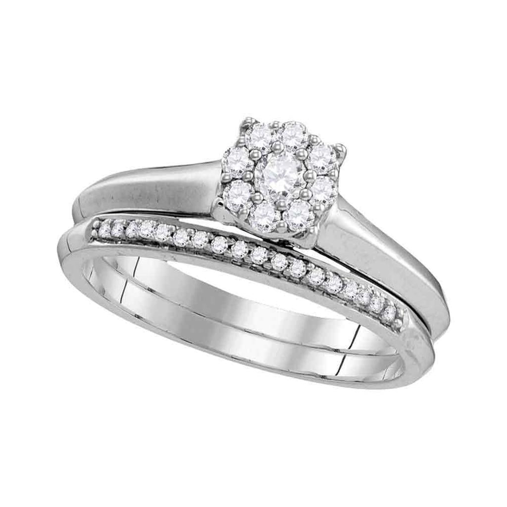 14k White Gold Round Diamond Bridal Wedding Ring Set 1/3 Cttw