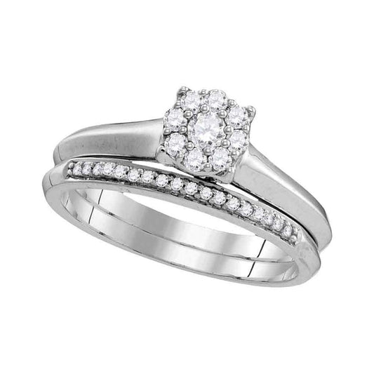 14k White Gold Round Diamond Bridal Wedding Ring Set 1/3 Cttw