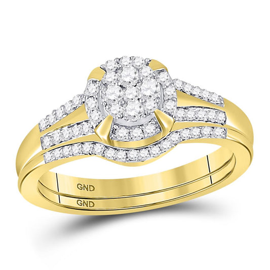 10k Yellow Gold Round Diamond Bridal Wedding Ring Set 3/8 Cttw