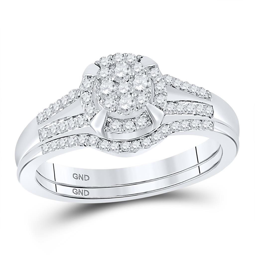 14k White Gold Round Diamond Bridal Wedding Ring Set 3/8 Cttw