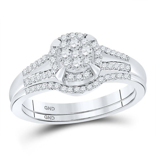 14k White Gold Round Diamond Bridal Wedding Ring Set 3/8 Cttw