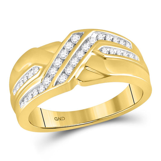 10k Yellow Gold Round Diamond Diagonal Double Row Band Ring 1/4 Cttw
