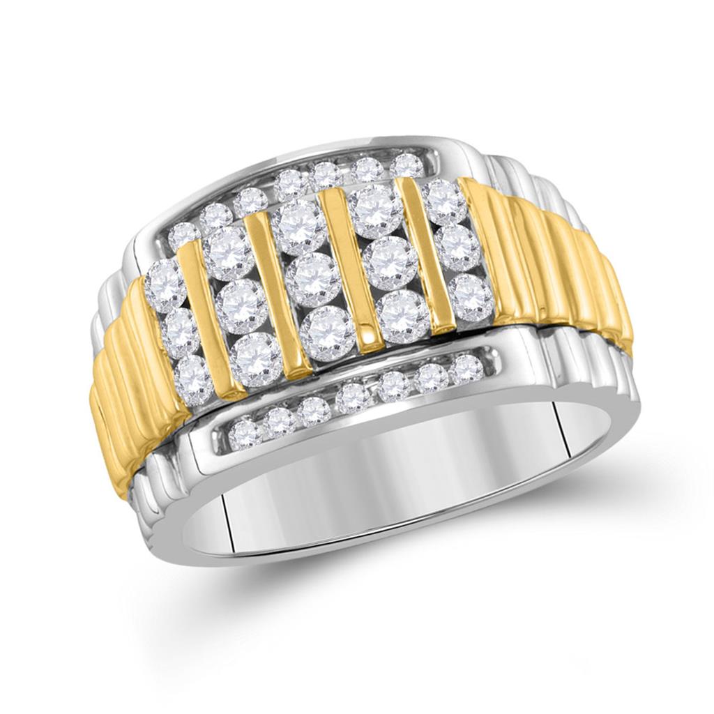 14k Two-tone White Gold Round Diamond Cluster Ring Band 1 Cttw