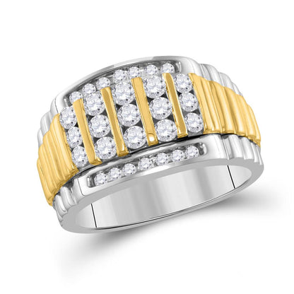 14k Two-tone White Gold Round Diamond Cluster Ring Band 1 Cttw