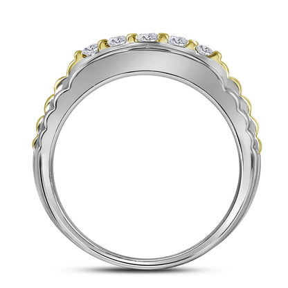 14k Two-tone White Gold Round Diamond Cluster Ring Band 1 Cttw