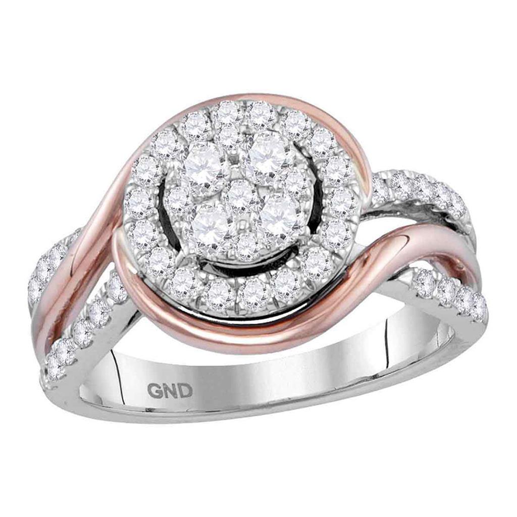 14k Two-tone Gold Round Diamond Cluster Bridal Engagement Ring 1 Cttw