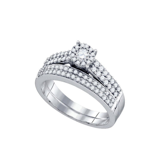 14k White Gold Round Diamond Bridal Wedding Ring Set 5/8 Cttw