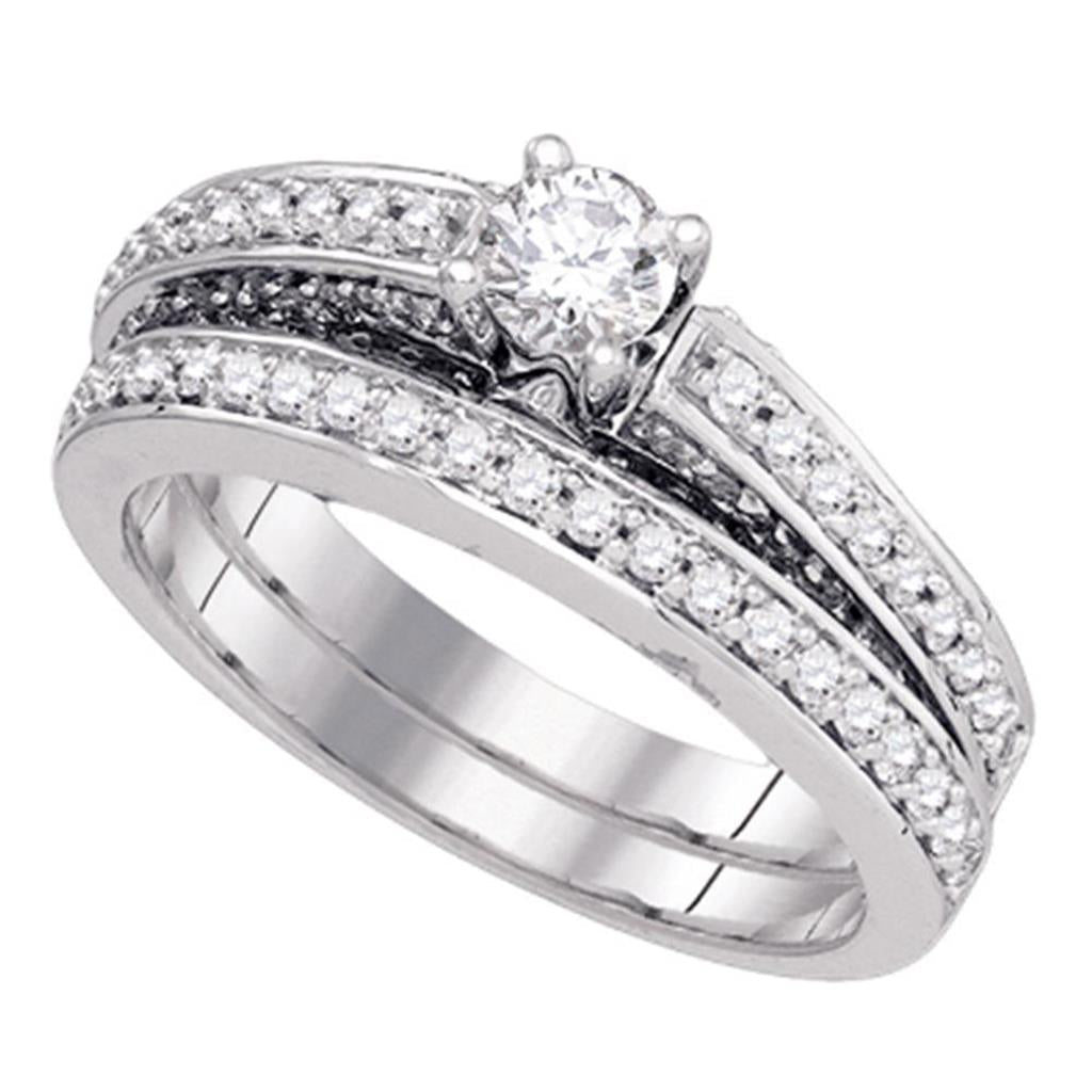 14k White Gold Round Diamond Bridal Wedding Ring Set 1 Cttw